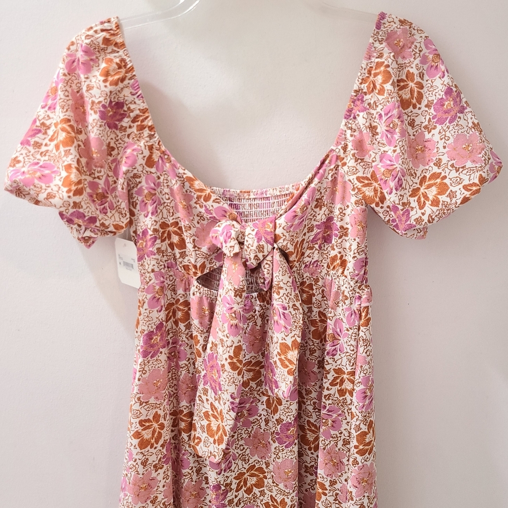 Altar'D State Floral Midi Dress Square Neck Knot Back Ruffle Hem Sz XS NWT - Picture 10 of 15